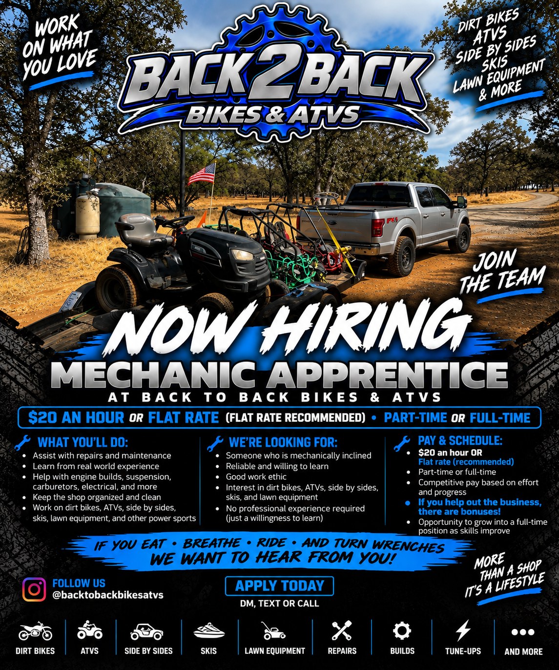 Back to Back Bikes & ATVs — now hiring mechanic apprentice